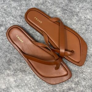 FRAME Denim Brown Leather Flip Sandal